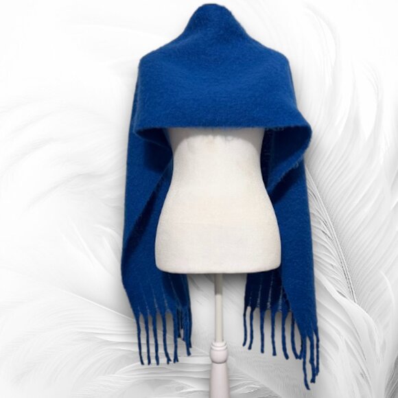 Soft Blue Oversized Winter Scarf With Fringe – Cozy Blanket Shawl Wrap - Picture 2 of 5